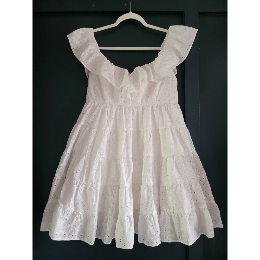 Lilly Pulitzer White Cotton Emie Babydoll Eyelet Tiered Ruffle Mini Dress Sze 10 - Picture 3 of 13